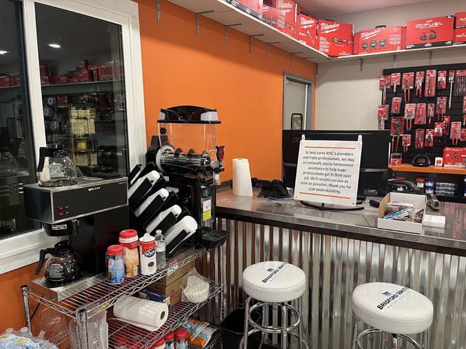 Coffee machine next to the Service and Sales counter at Hajoca Asheville
